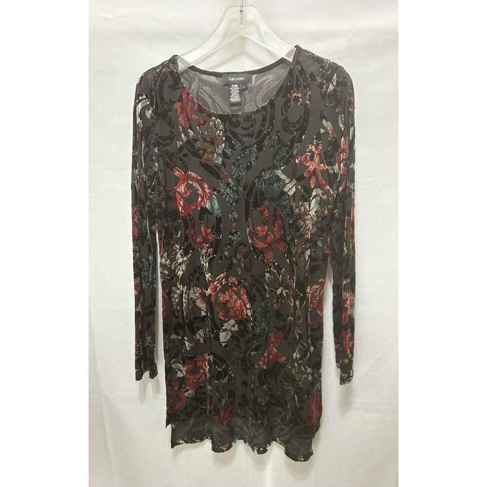 Karen Kane‎ Womens L Longsleeve Tunic Velvet Sheer Top